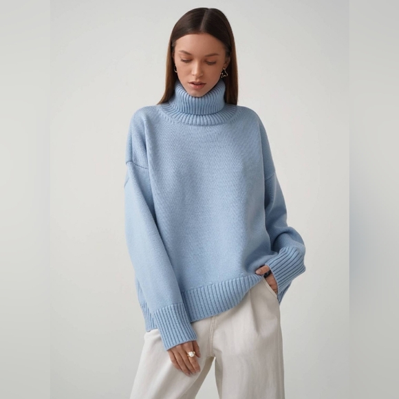 Light Blue Turtleneck Women's Sweater - Picture 2 of 6